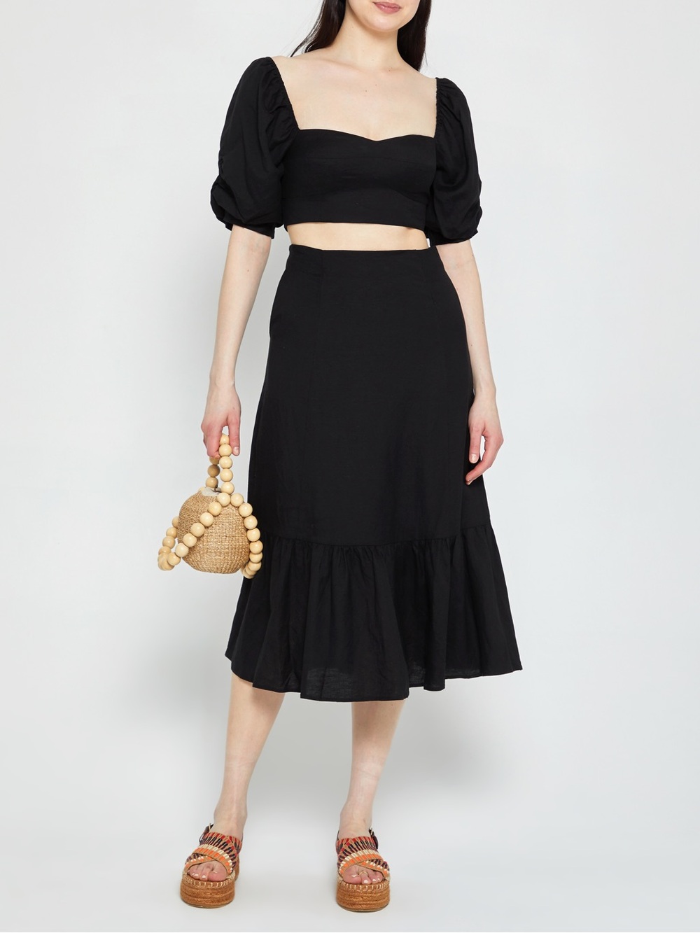 o.p.t. Arizona Black Midi Ruffled Linen Hem Skirt - NWT Size XL